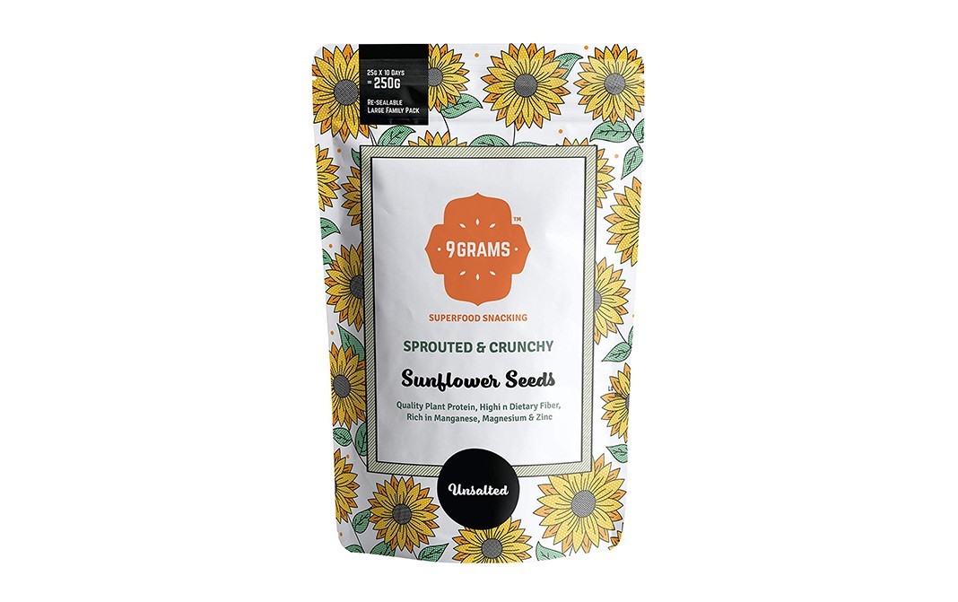 9Grams Sprouted & Crunchy Sunflower Seeds Unsalted   Pack  250 grams